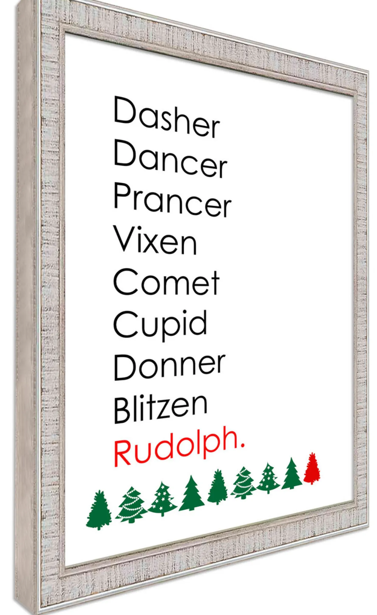 Reindeer Names 15.5" x 21.5" Framed Christmas Wall Decor Art Print Sign Poster in a White Wooden Frame with UV Acrylic and Hangers
