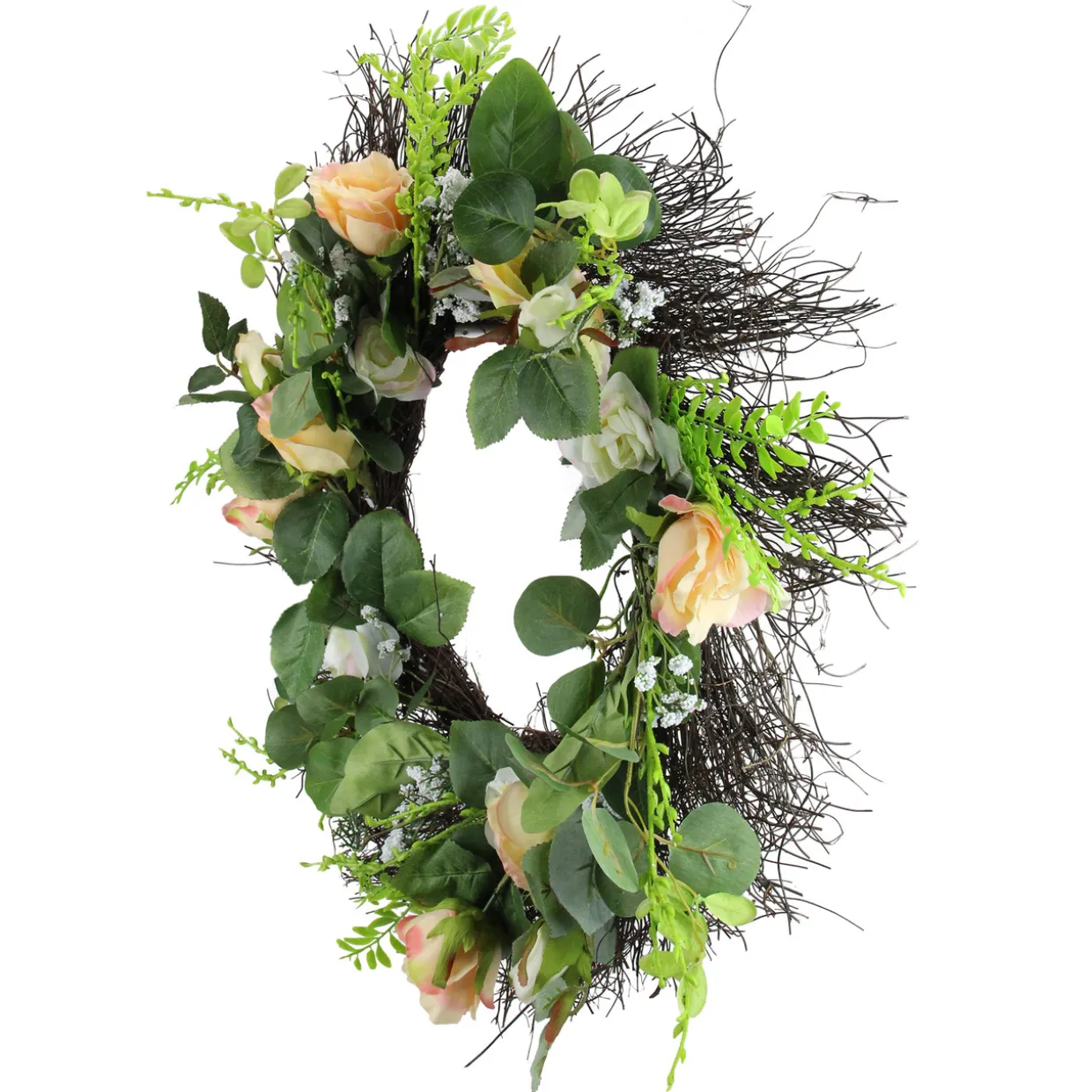 Rose and Foliage Artificial Spring Wreath - 24-Inch, Unlit