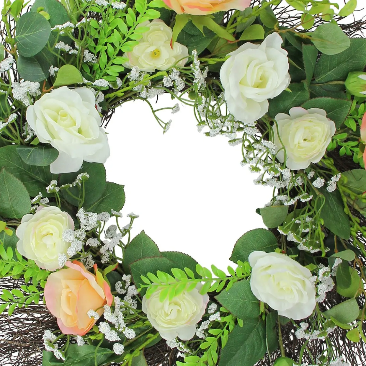Rose and Foliage Artificial Spring Wreath - 24-Inch, Unlit