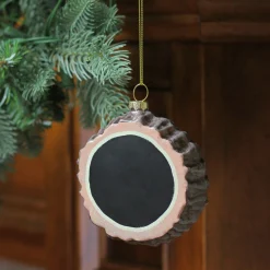Round Chalkboard Tree Stump Glass Christmas Ornament - 3.5
