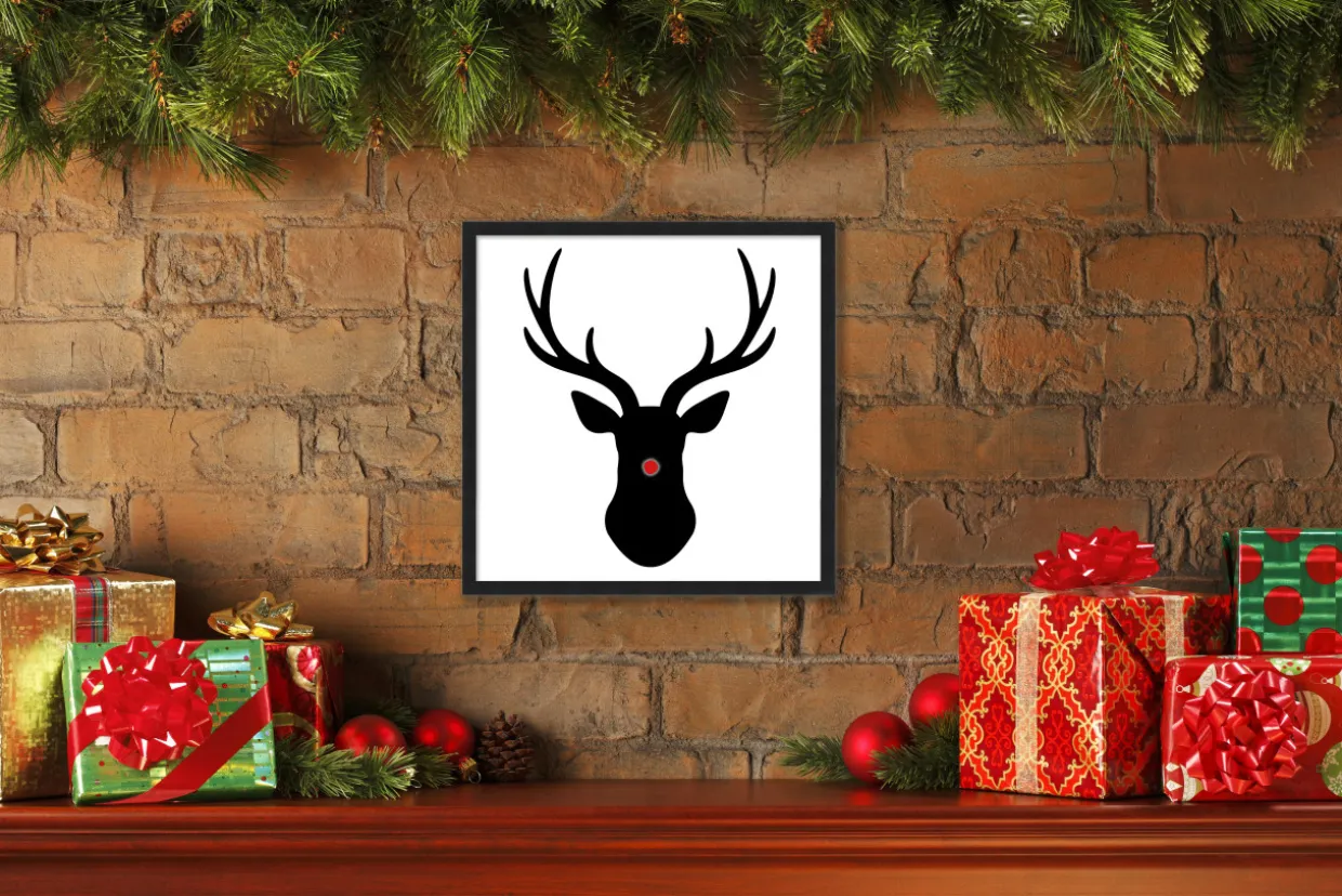 Rudolph the Red Nosed Reindeer 15.5" x 15.5" Framed Christmas Wall Decor Art Print Sign Poster in a Black Wooden Frame with UV Acrylic and Hangers
