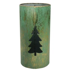 Rustic Christmas Tree Candle Lanterns - 12" - Green and Gold - Set of 2
