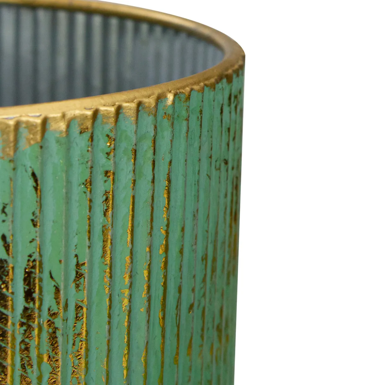 Rustic Christmas Tree Candle Lanterns - 12" - Green and Gold - Set of 2