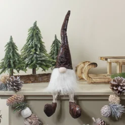 Rustic Sitting Gnome Christmas Decoration - 12" - White and Brown