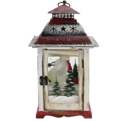 Rustic Snowman Christmas Scene Candle Lantern - 14.5" - Red and White