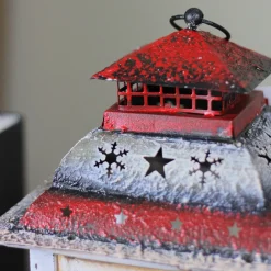 Rustic Snowman Christmas Scene Candle Lantern - 14.5