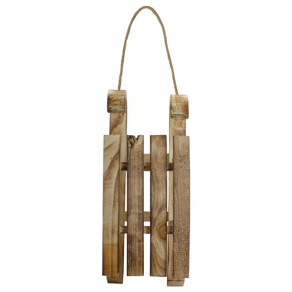 Rustic Wooden Sleigh with Twine Rope Christmas Wall Decoration - 16"