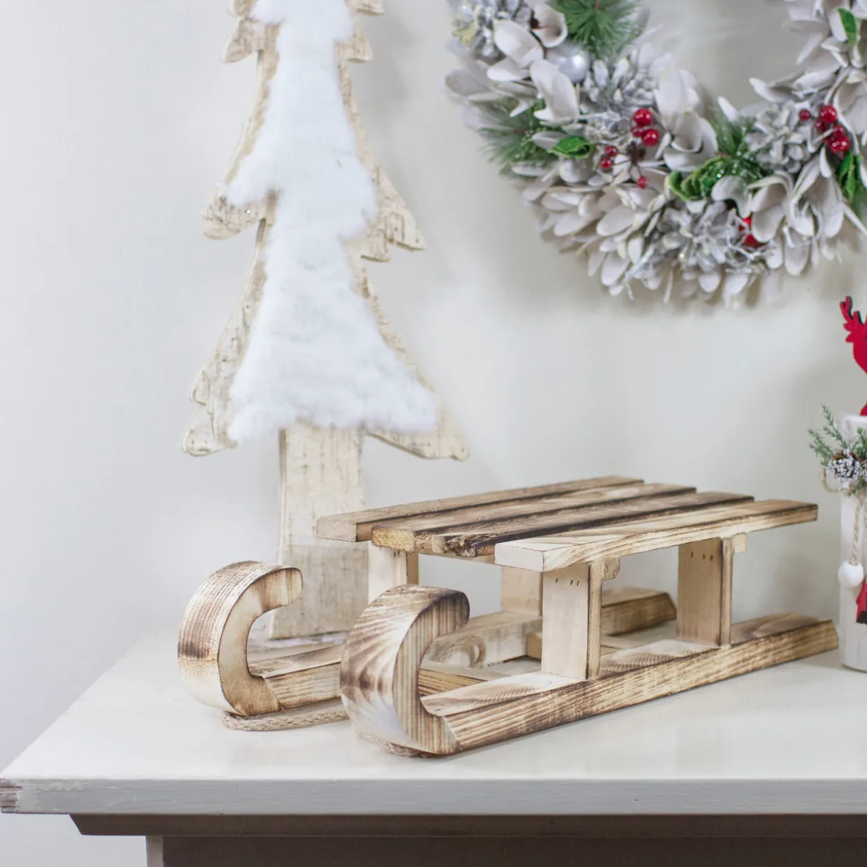 Rustic Wooden Sleigh with Twine Rope Christmas Wall Decoration - 16"