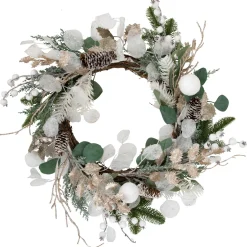 Sage Green and White Artificial Christmas Wreath, 24-Inch, Unlit