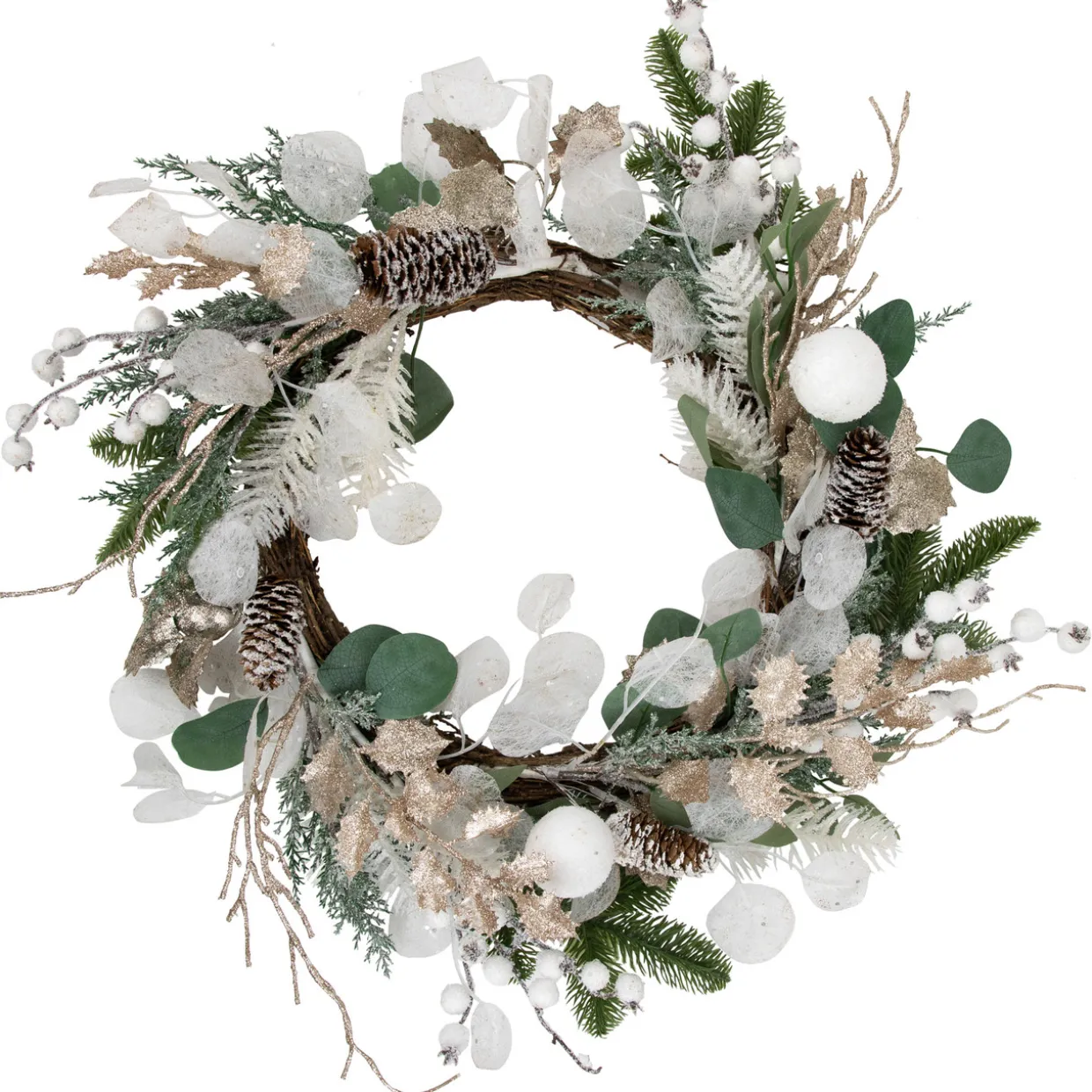 Sage Green and White Artificial Christmas Wreath, 24-Inch, Unlit