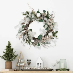 Sage Green and White Artificial Christmas Wreath, 24-Inch, Unlit