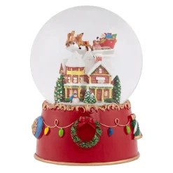 Santa and Reindeer Christmas Night Musical Snow Globe - 7"