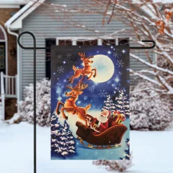 Santa and Reindeer Sleigh Ride Outdoor Garden Flag 12.5