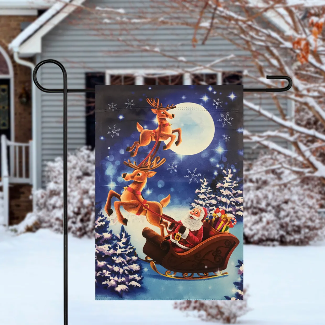 Santa and Reindeer Sleigh Ride Outdoor Garden Flag 12.5" x 18"