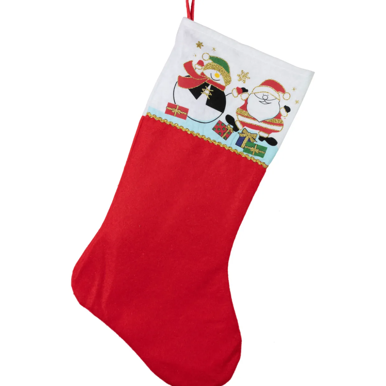 Santa and Snowman Christmas Stocking - 19" - Red and White