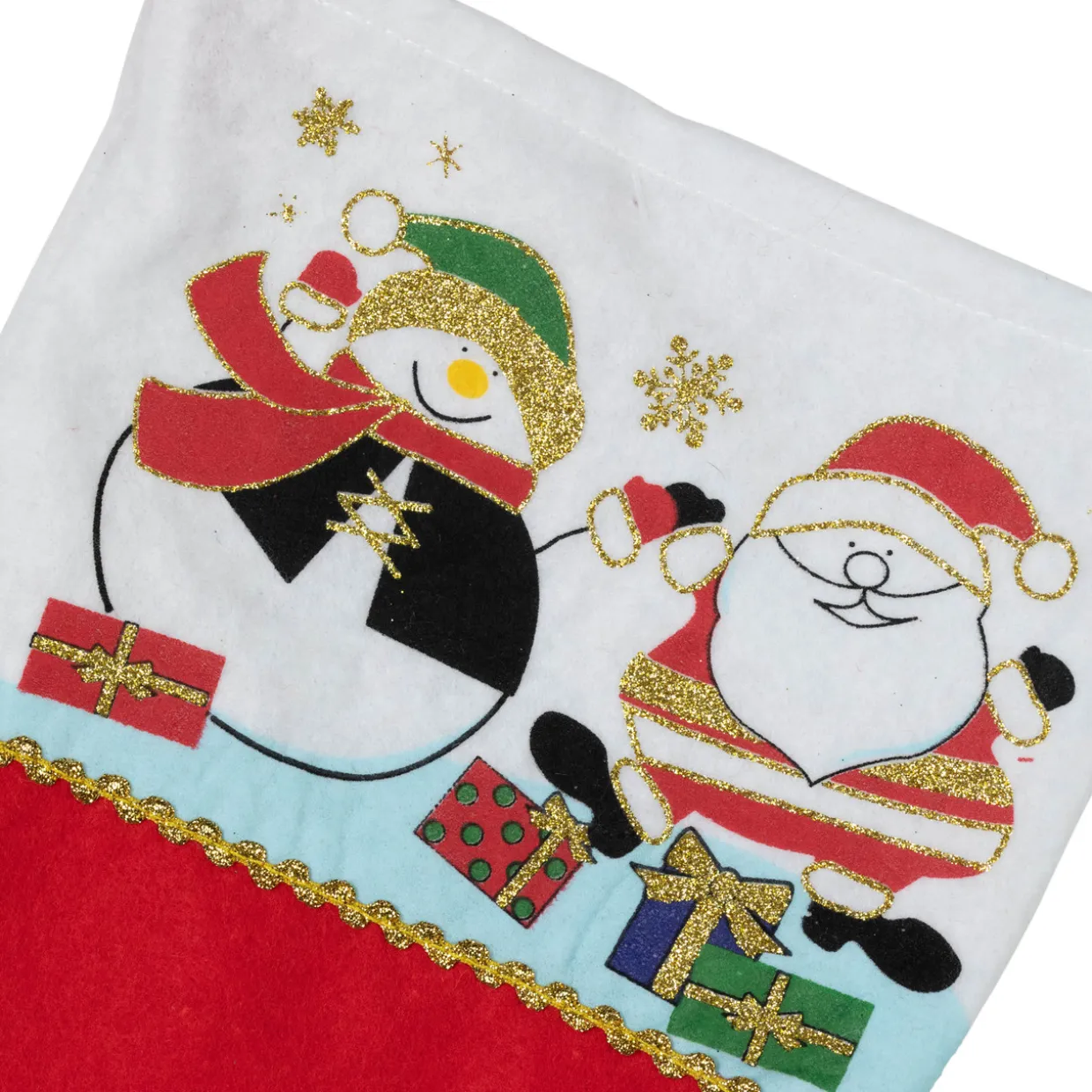 Santa and Snowman Christmas Stocking - 19" - Red and White