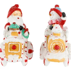 Santa and Snowman on Gingerbread Train Car Christmas Figurines - 6.75" - Set of 2