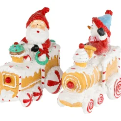 Santa and Snowman on Gingerbread Train Car Christmas Figurines - 6.75