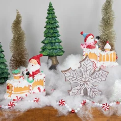 Santa and Snowman on Gingerbread Train Car Christmas Figurines - 6.75