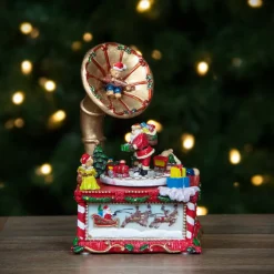 Santa Claus on Phonograph Musical Christmas Decoration - 7"