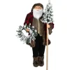 Santa Claus with Flocked Alpine Tree and Wreath Commercial Christmas Figure - 5'