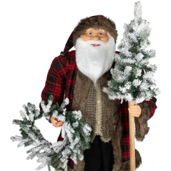 Santa Claus with Flocked Alpine Tree and Wreath Commercial Christmas Figure - 5'