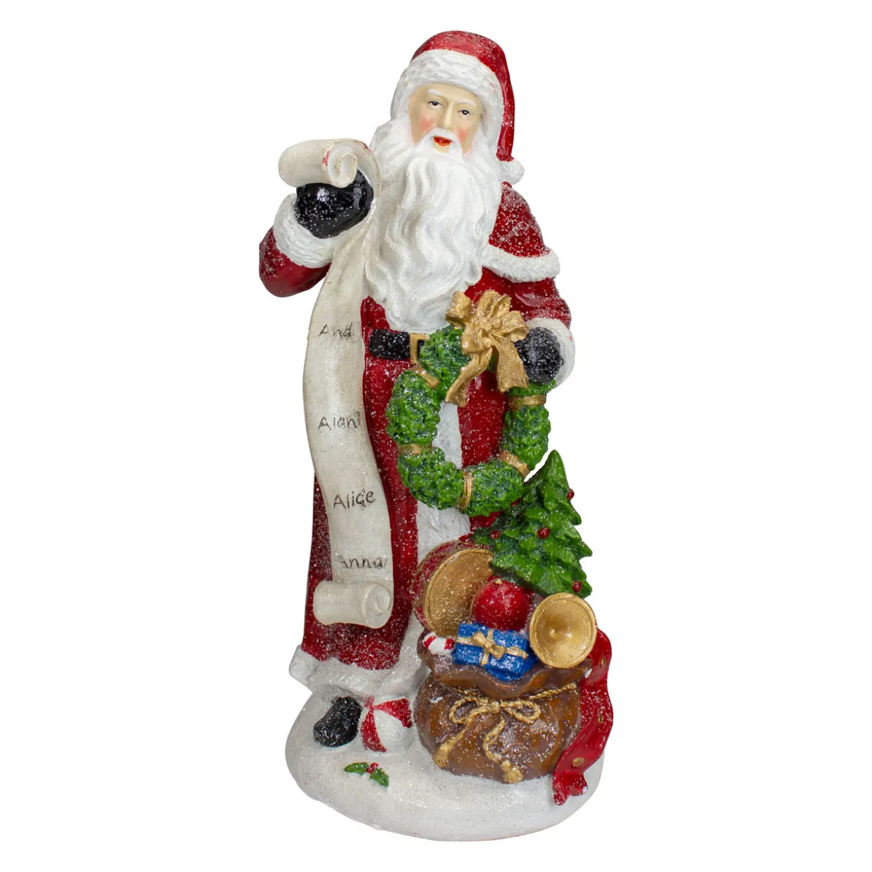 Santa Claus with Gift Sack and a Nice and Naughty List Christmas Figurine - 11.5"