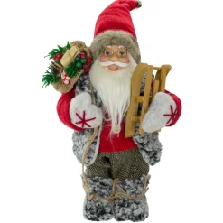 Santa Claus with Presents and Sled Standing Christmas Figure - 12"