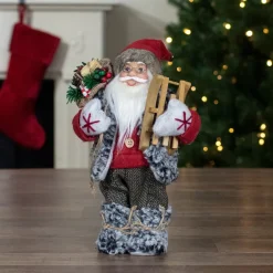 Santa Claus with Presents and Sled Standing Christmas Figure - 12"