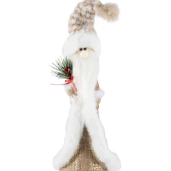 Santa Gnome Holding Pine Sprigs in Plush Winter Hat Christmas Figure - 19"