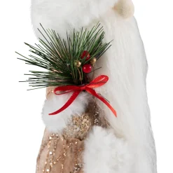 Santa Gnome Holding Pine Sprigs in Plush Winter Hat Christmas Figure - 19