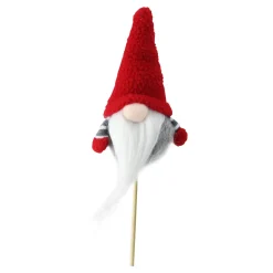 Santa Gnome with Hat Christmas Pick - 11.5" - Gray and Red