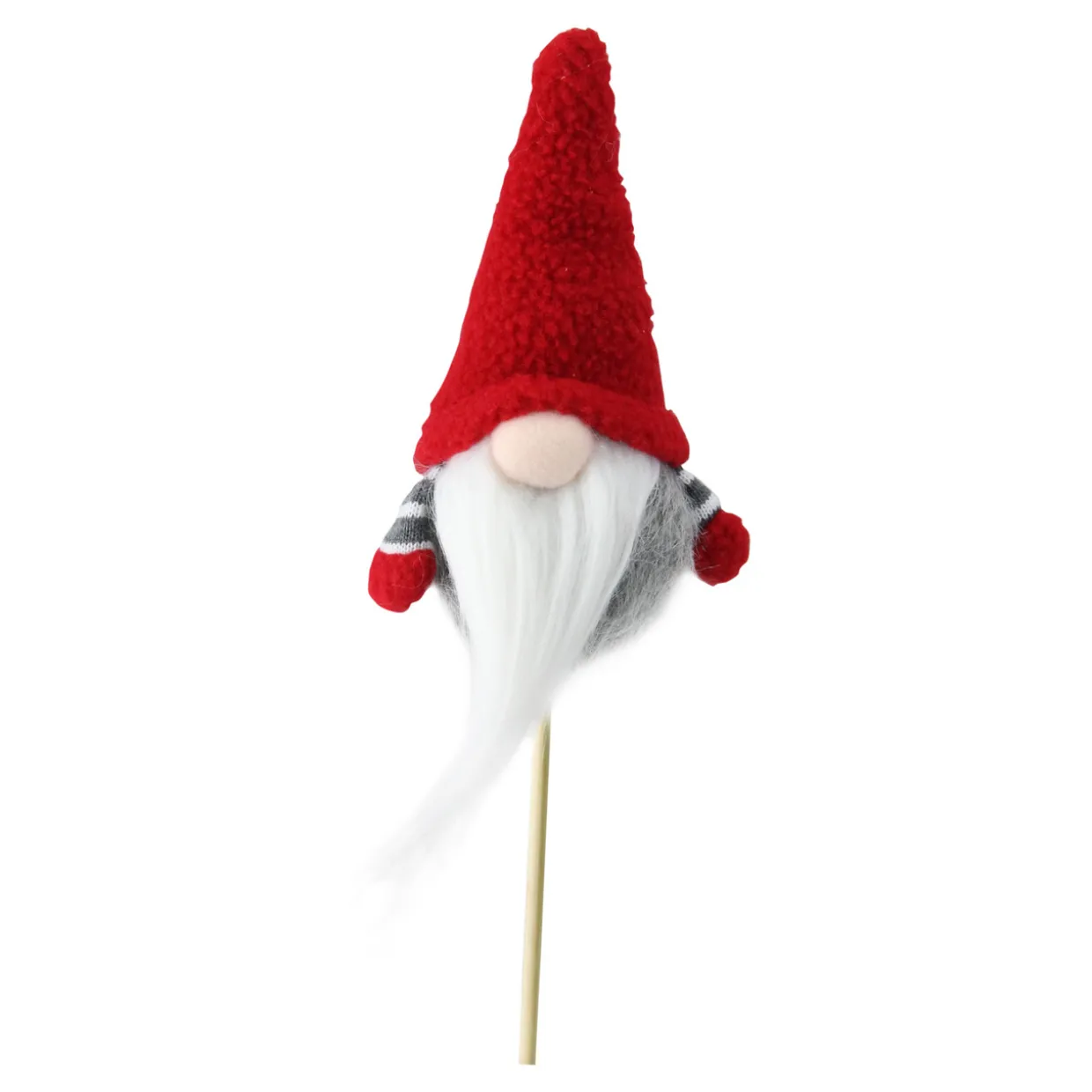 Santa Gnome with Hat Christmas Pick - 11.5" - Gray and Red