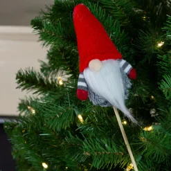 Santa Gnome with Hat Christmas Pick - 11.5" - Gray and Red