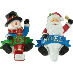 Santa "Noel" and Snowman "Joy" Glitter Christmas Stocking Holders - 5" - Set of 2