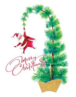 Santa Tree Christmas Holiday Wall Decor Art Print