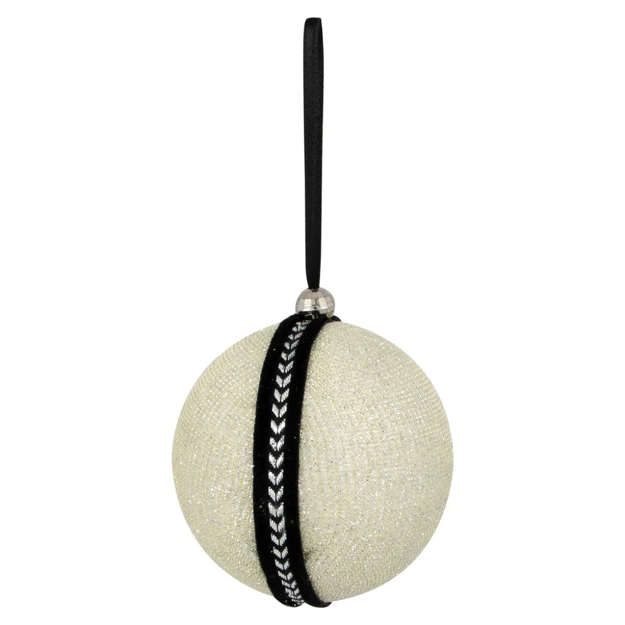 Sequin and Glitter Christmas Ball Ornaments with Ribbon - 2.75" - Black - Set of 4