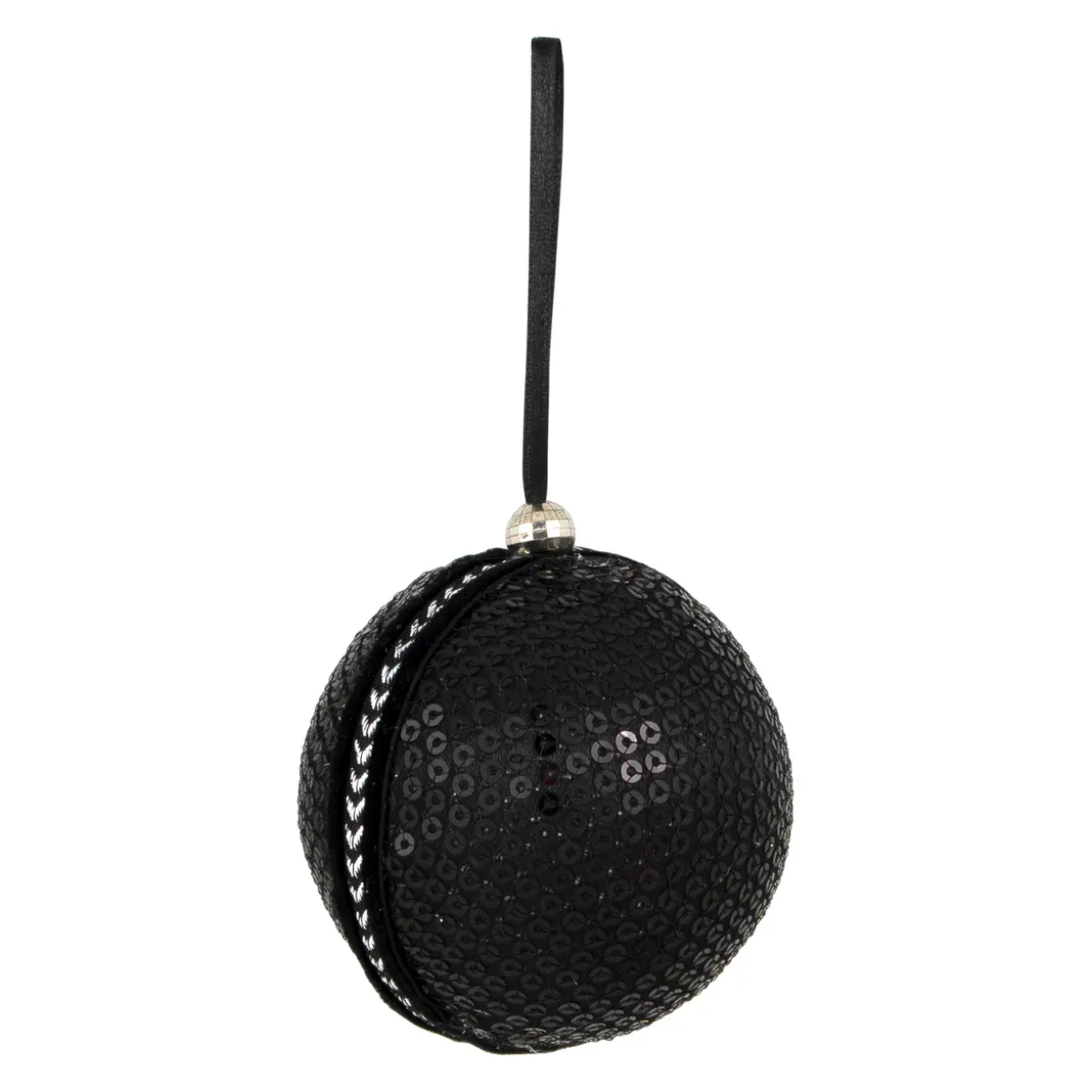 Sequin and Glitter Christmas Ball Ornaments with Ribbon - 2.75" - Black - Set of 4