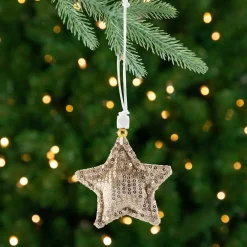 Sequin Stars and Trees Plush Christmas Ornaments - 4" - Set of 4