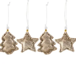 Sequin Stars and Trees Plush Christmas Ornaments - 4" - Set of 4