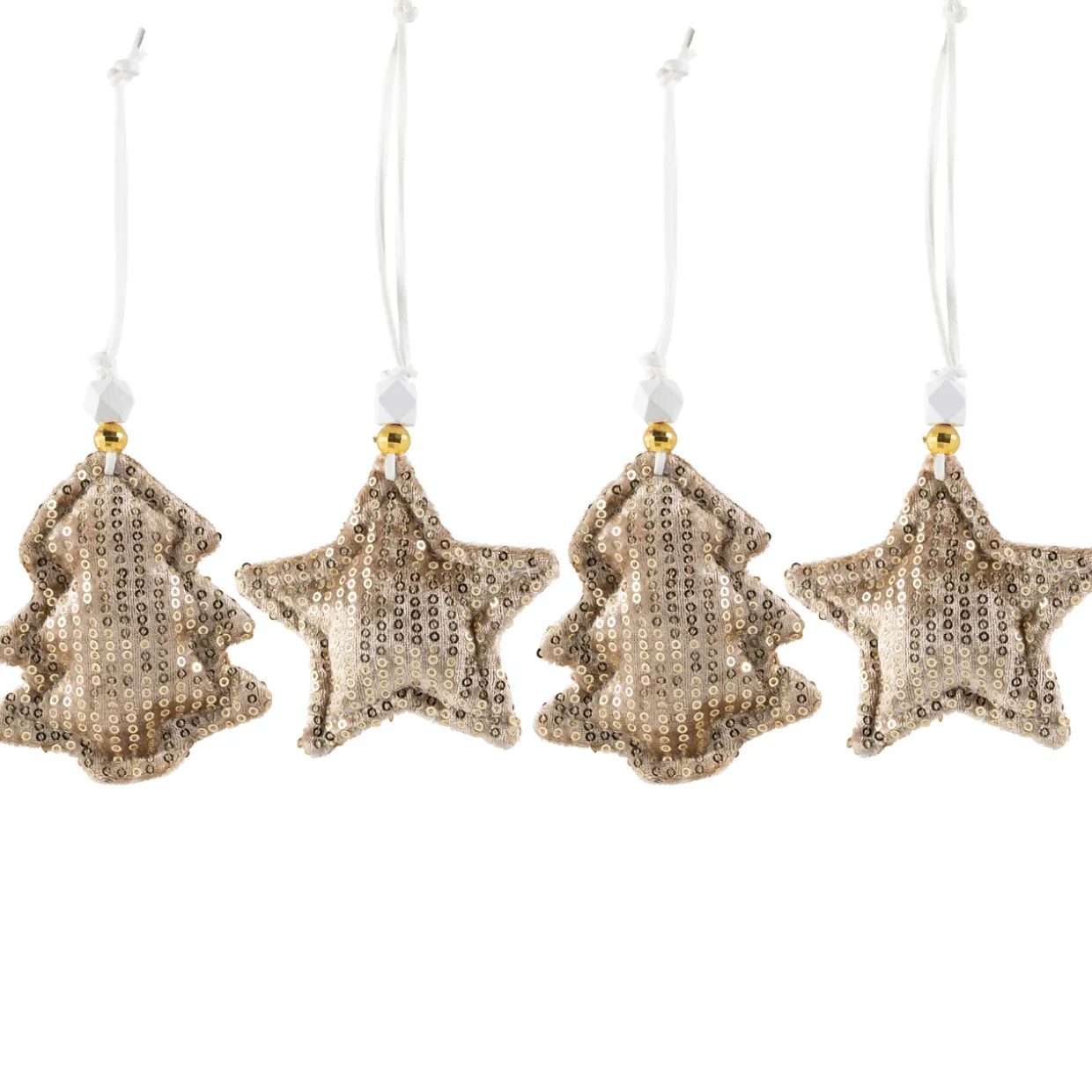 Sequin Stars and Trees Plush Christmas Ornaments - 4" - Set of 4