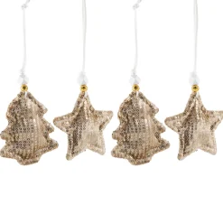 Sequin Stars and Trees Plush Christmas Ornaments - 4