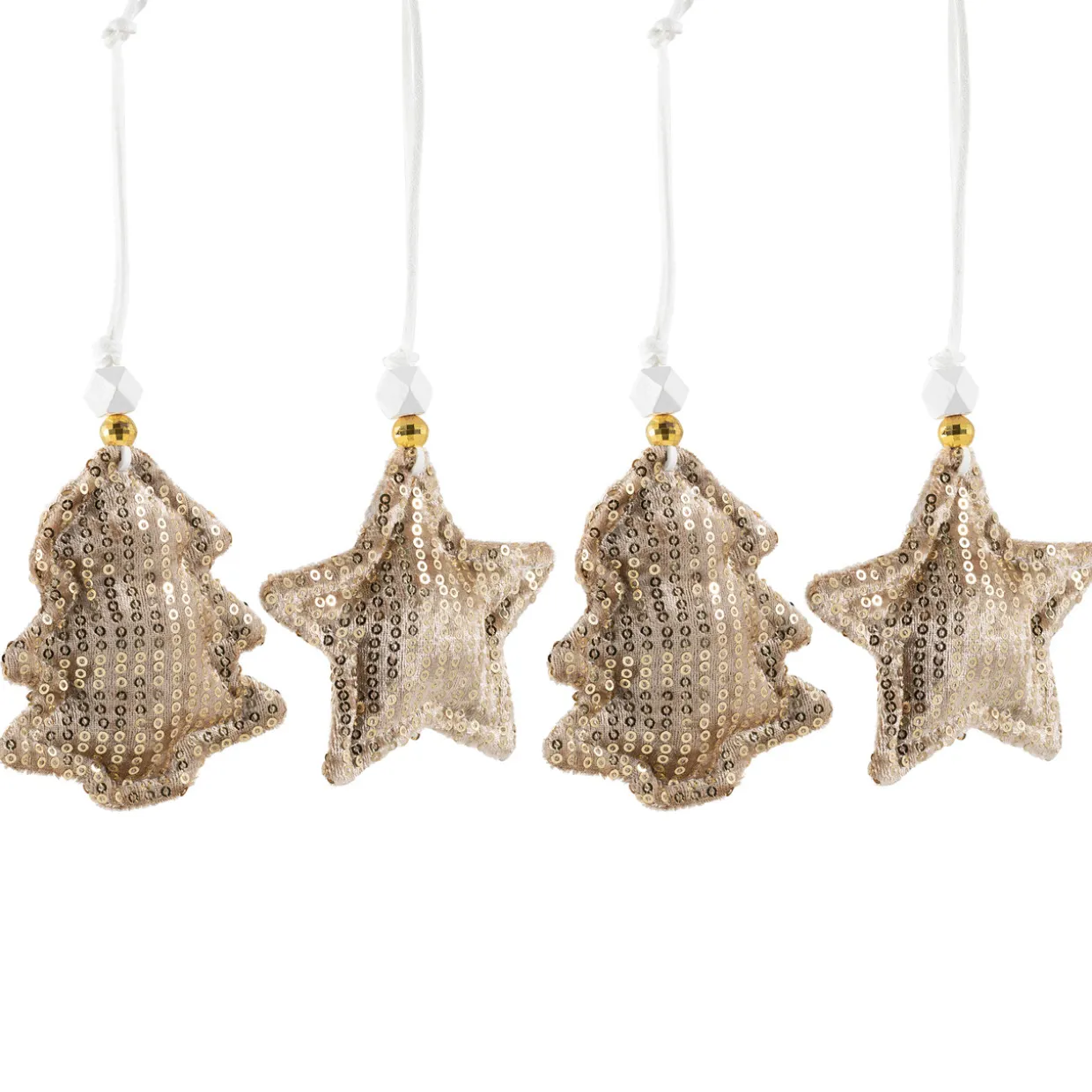 Sequin Stars and Trees Plush Christmas Ornaments - 4" - Set of 4