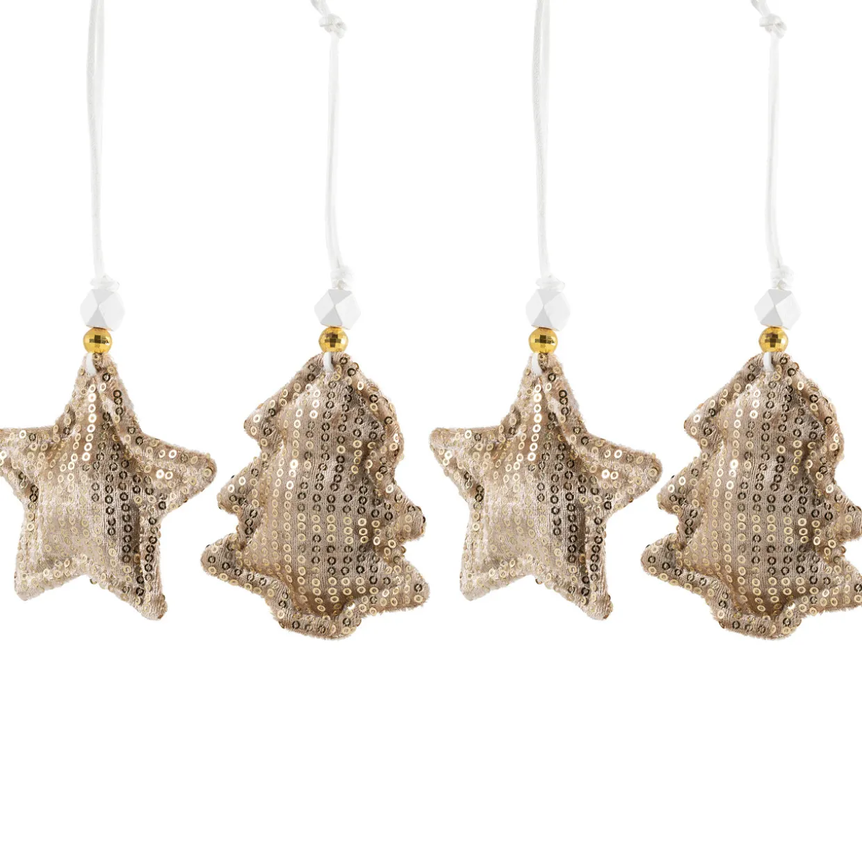 Sequin Stars and Trees Plush Christmas Ornaments - 4" - Set of 4