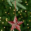 Sequined and Checkered Star Christmas Ornament - 6" - Red