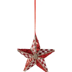 Sequined and Checkered Star Christmas Ornament - 6" - Red