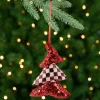 Sequined and Checkered Tree Christmas Ornaments - 5" - Red - Set of 2