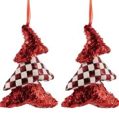 Sequined and Checkered Tree Christmas Ornaments - 5