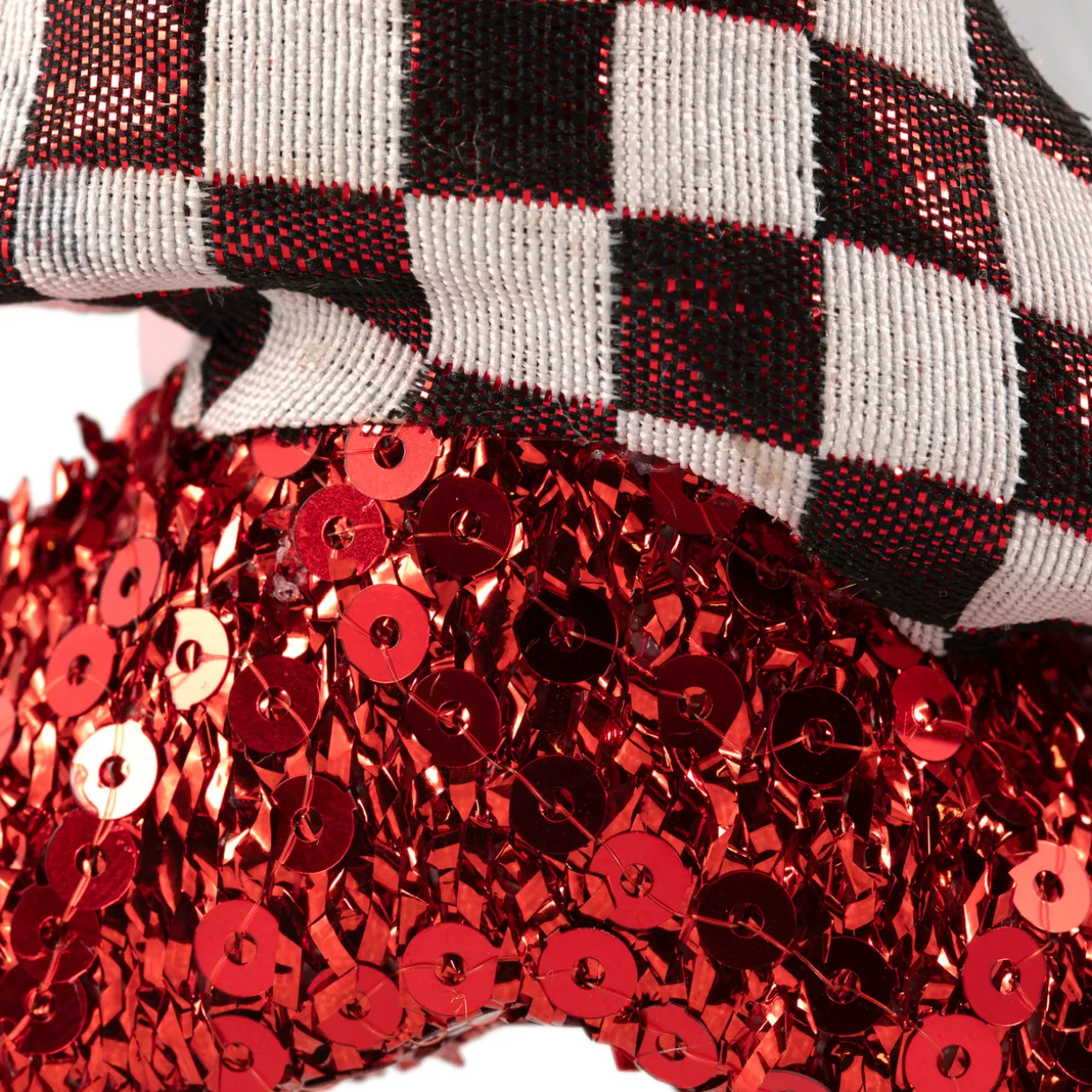 Sequined and Checkered Tree Christmas Ornaments - 5" - Red - Set of 2