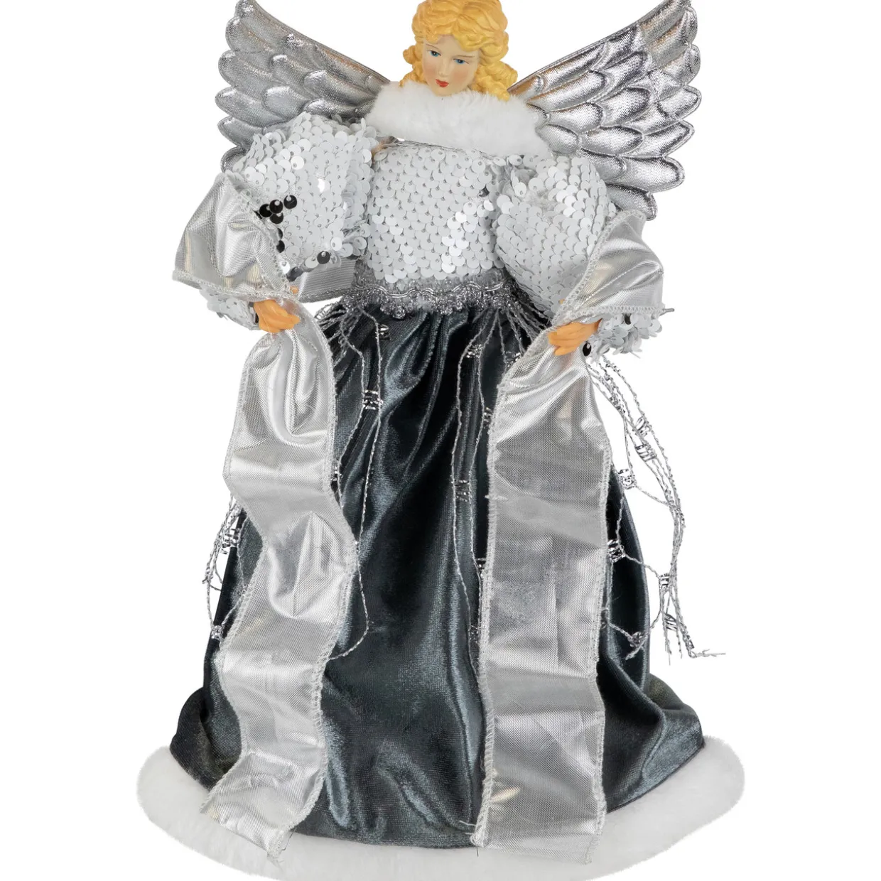 Sequined Angel with Wings Christmas Tree Topper Unlit - 12"
